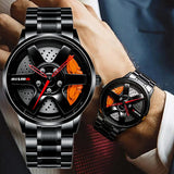 Wheel Style Stainless Steel Wristwatch